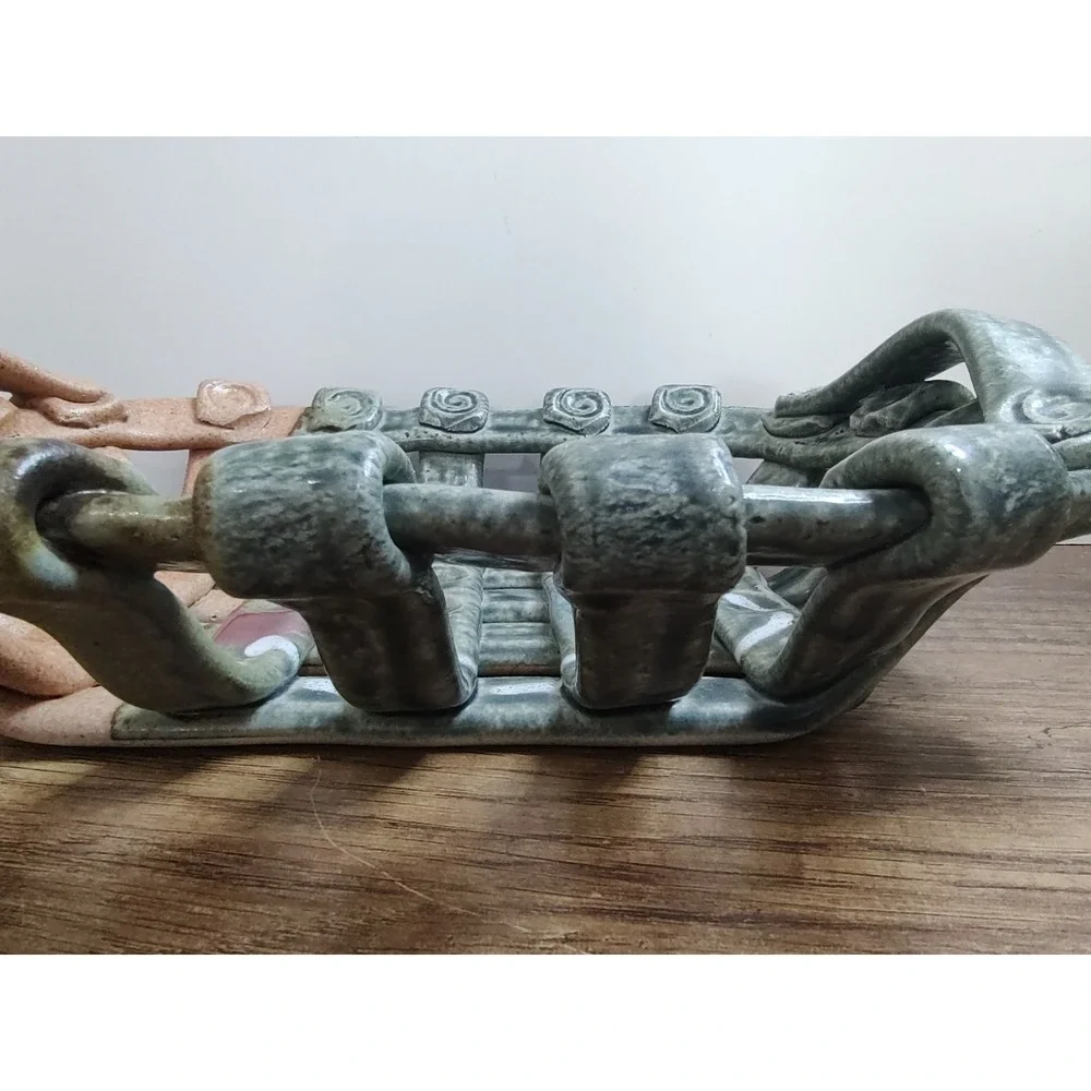 Ceramic Pottery Open Weave Lattice Basket 12x9